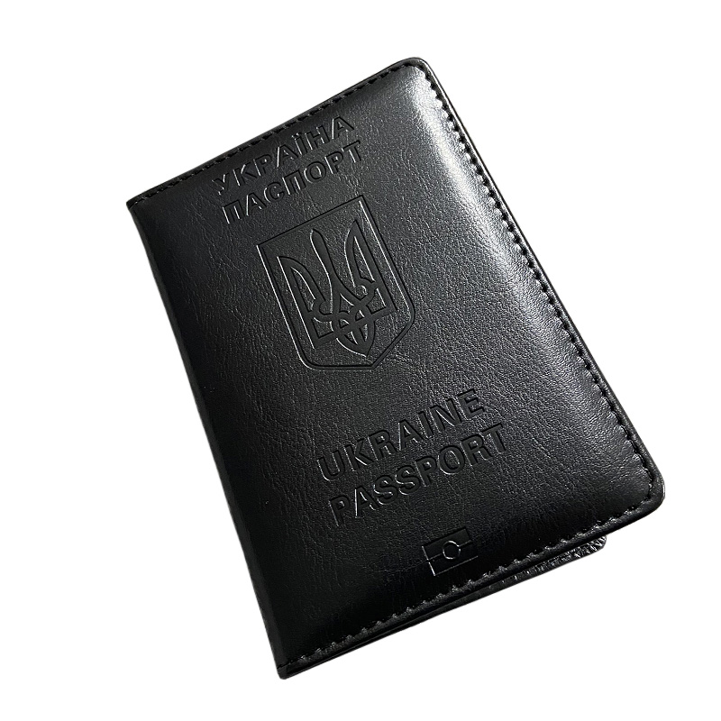Leather Passport Cover - Oekraïense paspoorthouder heren zwart pu lederen