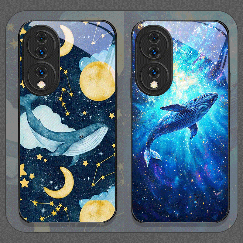 Huawei Mate 60 - Cartoon Sterrenhemel Blauwe Walvis Geprint Gehard